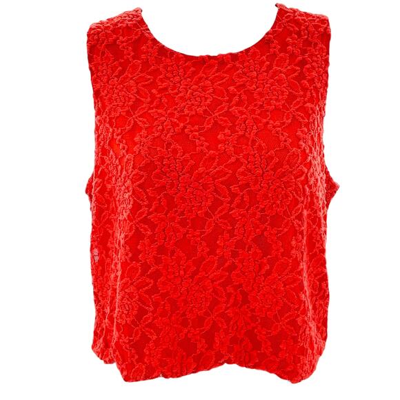WAYF Orange Lace Stretch Knit Sleeveless Cropped Career Colorful Fun Tank Top L - Picture 2 of 9